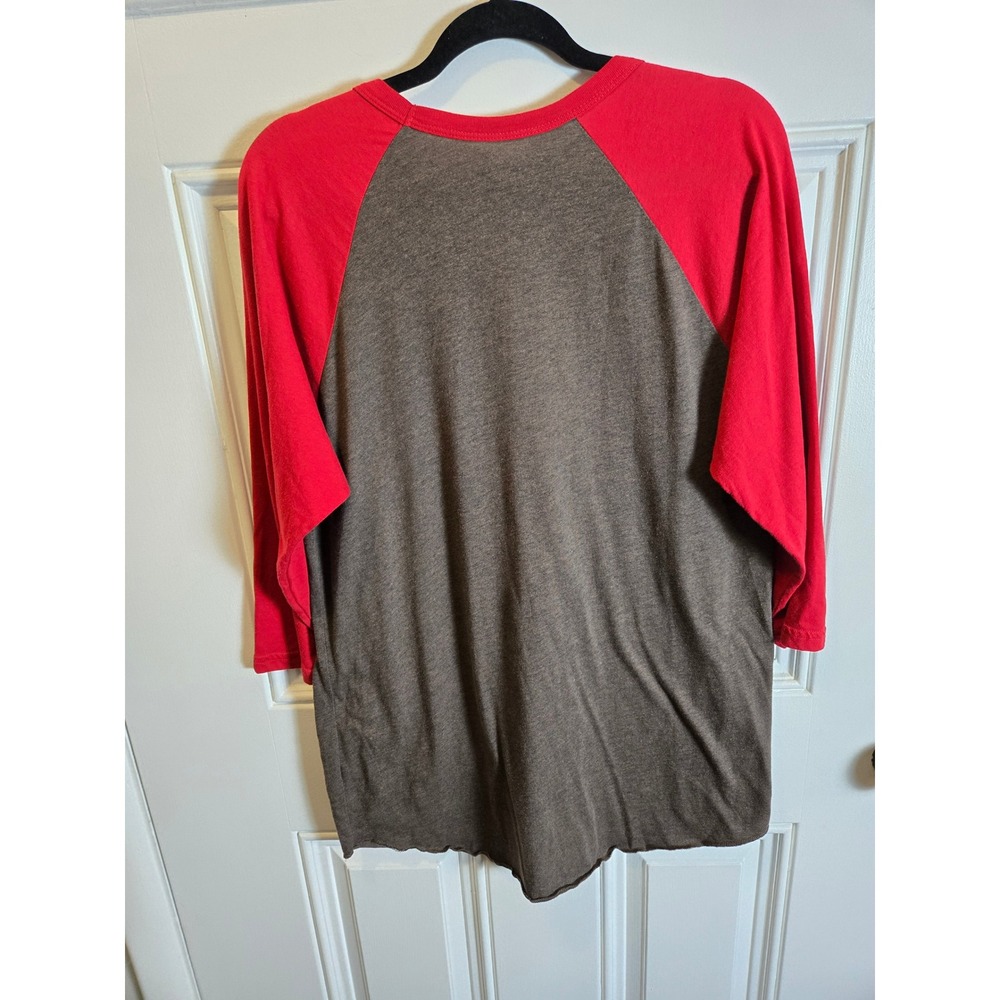 Crazy Train Womens Cow Graphic Raglan Tee Brown Red 3/4 Sleeve Large Made in USA - Picture 3 of 6